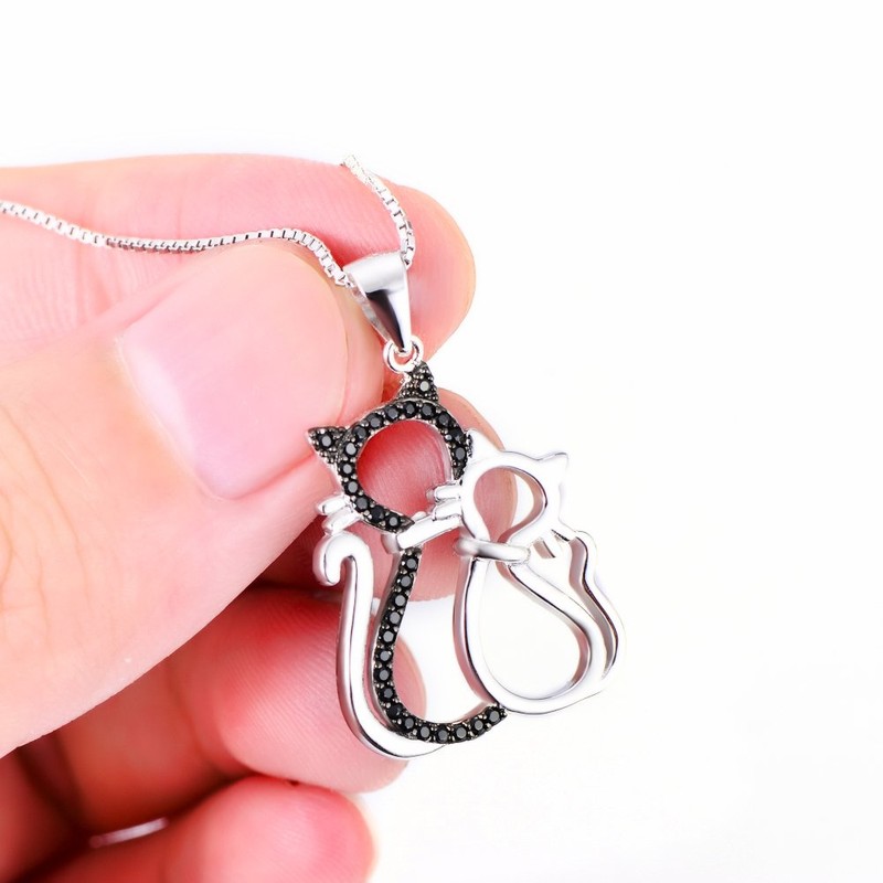 Silver Mountain 925 Sterling Silver Cubic Zirconia Double Cats Pendant