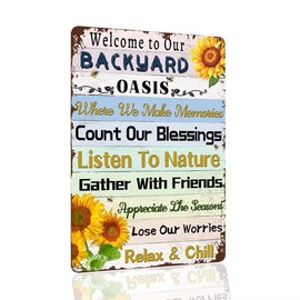Vintage "Welcome to Our Backyard Oasis" Sign - 8x12 inches Decor Sign for Outdoor Use, Perfect for Backyard, Home, Garden, Patio, Porch, and Pool Area Decor