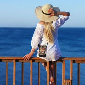 Mini-Handytasche für Damen.Boho-Ethno-Schultertasche.Hippie Crossbody Hobo Handtasche-Verstellbarer Riemen.Mit Blumen Bestickte Vintage-Münzengeldbörse für Mädchen