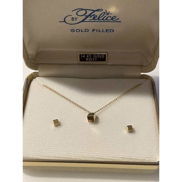 Felice Vintage Felice 14K Yellow Gold Filled Cube Pendant Earrings