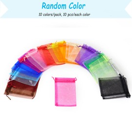 Bezall 100Pcs Organza Bags 3x4 Inches, Sheer Small Drawstring Jewelry Gift Candy Pouches Wedding Party Christmas Favor Bags (Mixed Color)