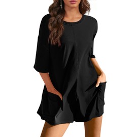 Yousify Rompers for Women Jumpers Summer Romper Black Short Sleeve Jumpsuit Womens Vacation Outfits L