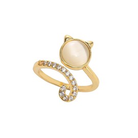 OIDIMS Cat Adjustable Rings for Women Open Stacking Statement Rings Dainty Gold Plated Crystal Cat Eye Stone Lovely Kitten Animals Wrap Ring Jewelry Gifts for Pet Lover Mom Holiday Party