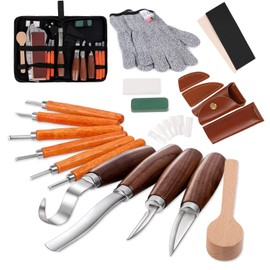 Sttargxing Wood Carving Tools Set,Detail and Hook Carving Knife Kit for Beginners,Trimming Knife for Spoon Bowl Cup Woodwork,Round handle design and 6pcs SK2 Carbon Steel Wood Carving Knives（10pcs）