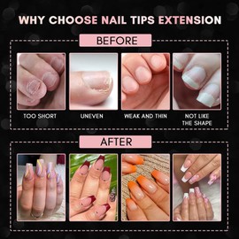 Makartt Nail Tips Clear Half Cover French Nail Tips Acrylic Nails for Women 500pcs Fake Nails Medium Press on Nails Soak Off False Nails for Nail Extension 10 Sizes for Nail Salons and DIY Nail Art