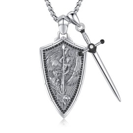 YueYuan St. Michael Pendant Necklace for Men 925 Sterling Silver Archangel Michael Pendant Religious Amulet Talisman Jewelry Gifts for Father Son Crucifix Jewelry Gifts for Father's Day Birthday Anniversary Christmas Holiday