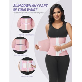 SHAPSHE Waist Trainer for Women Workout Waist Cincher Trimmer Belly Belt Segmented Tummy Control Body Shaper Triple Wrap Pink