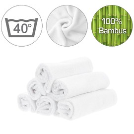 Ko&Pro 100% Bamboo Cloths, Set of 6, 25 x 25 cm in White, Multi-Purpose Cleaning Cloths for High-Gloss Kitchens, Bathroom, Household, Kitchen & Streak-Free Windows, Includes 2 DIY Recipe Flyers