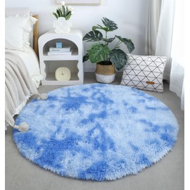 linyingdian Luxury Rug Round Living Room Super Soft Fluffy Rug Soft Area Rug Bedroom Rug Super Soft Fluffy Kids Mat (Diameter 120 cm Round, Blue)