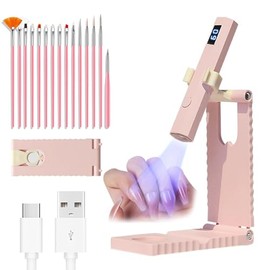 Lampara para Uñas de Gel y Acrilico, Lampara UV para Uñas.Recargable Curado Portátil, con Kit 15 Pinceles y Soporte, Pantalla LED 2 Ajustes de Tempori