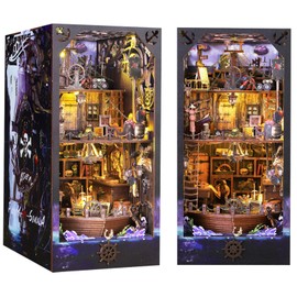 Spobot DIY Book Nook Kit Booknooks Bookshelf Insert Decor Miniature House Kits with Sensor Light 3D Puzzles Wooden Dollhouse Arts & Crafts for Adults/Teen Gifts (Aden)