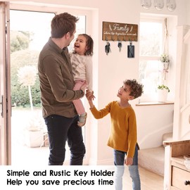 AHYS Key Holder Wall Mount Rustic Family Wall Decor Key Holder for Wall Key Hanger Key Rack with 6 Key Hooks Wall Key Holder for Entryway Living Room Bedroom - Brown