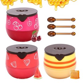 3 piezas bálsamo labial de abeja - sabores miel, sandía, cereza - máscara para dormir para hidratar y humectar - productos para el cuidado labial para todo tipo de piel