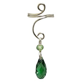 Silver Dangle Ear Cuff with Austrian Crystal Beads (Green)