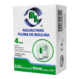Agujas Desechables para pluma de insulina Caja con 10 piezas, para dispositivos de inyeccion Esteriles. Disponibles en diferentes calibres y longitudes. (32GX4MM)
