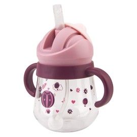 Baby Sippy Cup with Weighted Straw, Spill Proof Baby Straw Cup with Handles, Toddler Drinks Water Bottle with Leak-Proof Valve Spout, No Spill Trainer Cup 260ml (Purple)