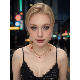 Gold Charm Necklace for Women Dainty Rhinestone Cross Bow Heart Starfish Key Pearl Crown Safety Pin Charm Necklace 16+4" 18k Stainless Steel Paperclip Chunky Charm Necklace Chain Jewelry