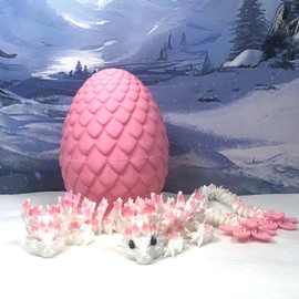 NOHO3D 3D Articulated Cherry Blossom Dragons with Dragon Egg, Mother and Child Dragons, White and Pink, Fidget Toy, ADHD Autism Toy, MCD-016-004-PNK-PE
