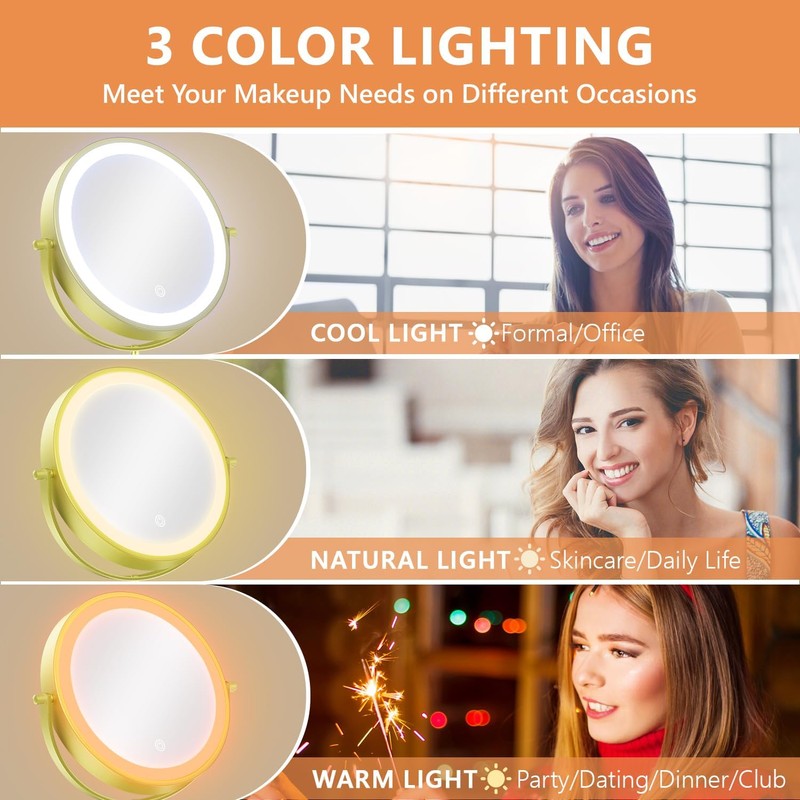 Auxmir 8'' Wall Mounted Lighted Makeup Mirror, 3200mAh Rechargeable Double-Sided