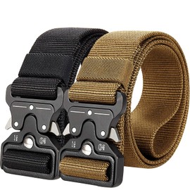 Torbetti Men's Belt, 1.25 Inch Tactical Web Duty Belts with Quick Release Buckle, 2 Pack (Brown+Black, M 36"-42")