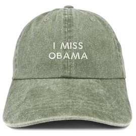 Trendy Apparel Shop I Miss Obama Embroidered Washed Low Profile Cap - Olive