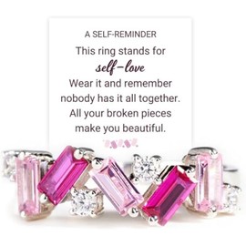 Nobody Has It All Together Pink Band Ring For Women, Self Love All Your Broken Pieces Make You Beautiful Irregular Pink Cubic Zirconia Gifts Jewelry (Pink-6)