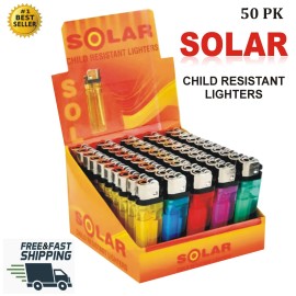 solar Wholesale SOLAR Lighter - Bulk Pack of 50 Multi-Color Disposable Lighters - 50PK ( 4 BOX )