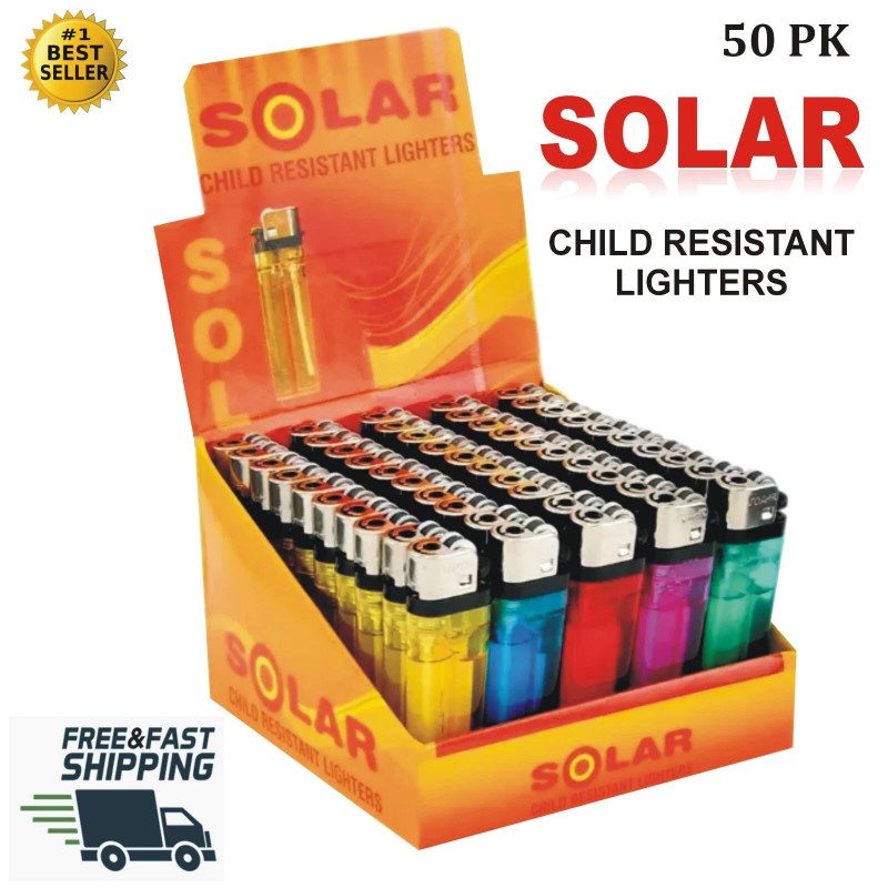 solar Wholesale SOLAR Lighter - Bulk Pack of 50 Multi-Color