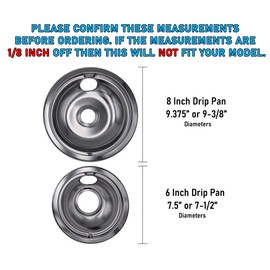 UPGRADED Lifetime Appliance Ultra Durable W10196405, W10196406 Chrome Drip Pans Replacement Compatible with Whirlpool W10278125-2 x Small 6" + 2 x Large 8" Drip Pans