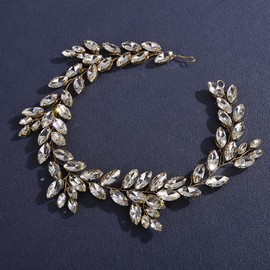 Lenjicons Golden Teardrop Rhinestone Headband Wedding Hair Vine Sparkling Rhinestone Headpiece Bridal Hair Accessories for Women Wedding Headpiece for Brides Bridesmaid