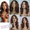 YaissmyLu Medium Length Dark Auburn Wavy Wigs Middle Parting Wavy