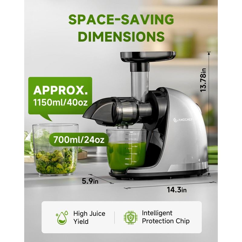 AMZCHEF Cold Press Masticating Juicer Machine - 90% Yield Reverse