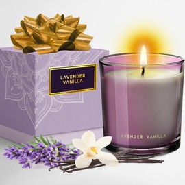 Aila Lavender Vanilla Candle | 100% Natural Soy Wax | Natural Scented Candles Non Toxic Essential Oil Stress Relief Candle | Up to 40 Hours of Calm | Ideal for Relaxation and Gifting