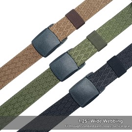 HOANAN 3-Pack Military Nylon Belt, 1.25" Wide No Metal Webbing Tactical Web Belt (1.25" wide-waist below 40", 3pack-black+coffee+green)