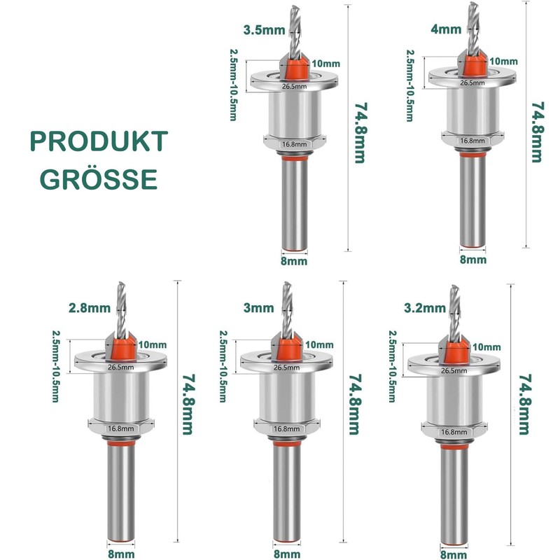 KEWAYO Countersink Drill Wood Set, 8 mm Drill Countersink with
