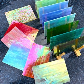 LITMIND 24 Sheets Iridescent Stained Glass Variety Pack - 6 x 4 Inch Cathedral Art Glass for Mosaic Crafts & Supplies, Assorted Colors for Stunning Projects