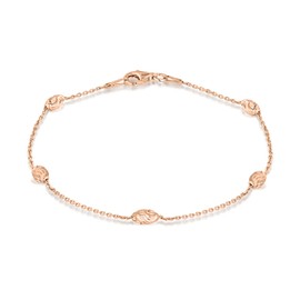 Tuscany Silver Women's Sterling Silver Rose Gold Plated Diamond Cut Ball and Trace Chain Bracelet of 19cm/7.5"