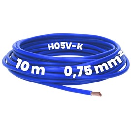 Kalitec 10 m H05V-K 0.75 mm² Dark Blue Wiring Cable, Flexible Wire Cable, PVC Single Wire, 0.75 mm² Wire, Fine-Strand Wiring, Single Wire, Single Wire, Switch Wire