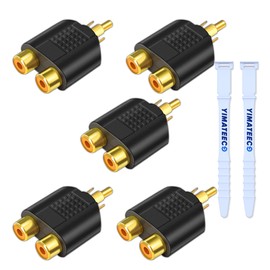 YIMATEECO RCA Splitter Adapter, 5Pcs RCA Y Adapter RCA 1 Male to 2 Female Phono Connector AV Video Y Splitter RCA to JACK Socket for Subwoofer, Amplifier, TV, Digital Audio (RCA Y Adapter, 5Pcs)