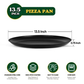 E-far 13.5 Inch Pizza Pan Set of 2, Nonstick Pizza Pie Pan Tray Platter, Metal Round Baking Sheet Cooking Pan for Oven, Durable & Stainless Steel Core