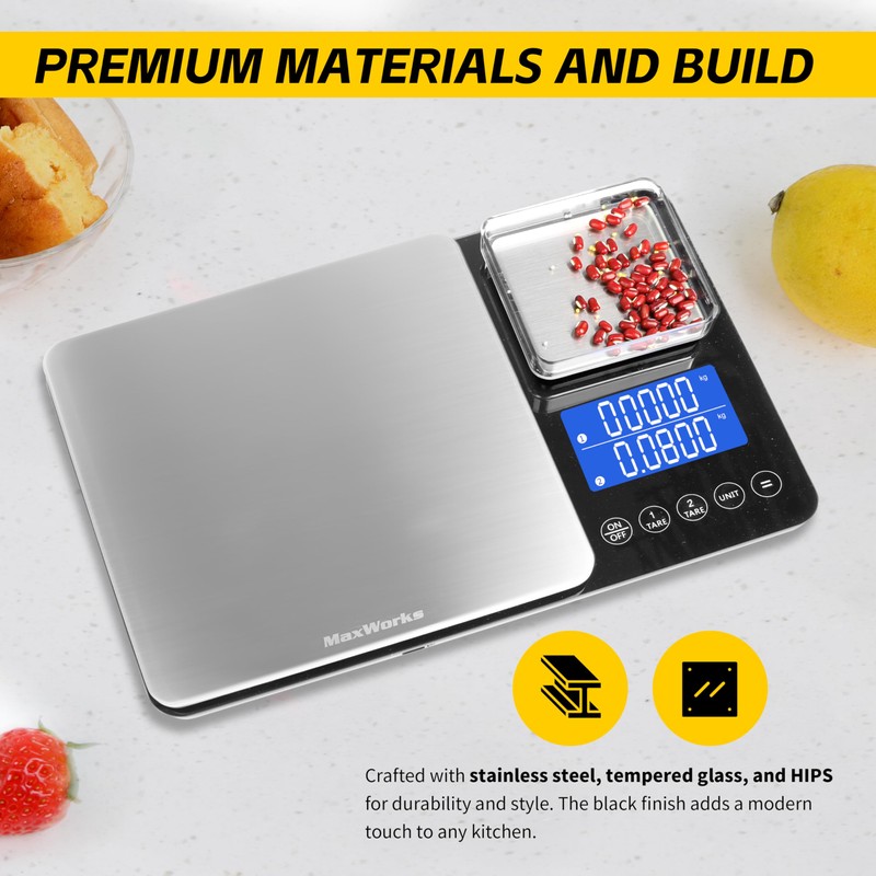 MaxWorks Dual Platform Digital Kitchen Scale 51069 22 lbs Capacity