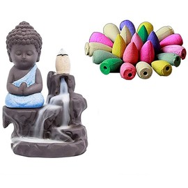 Decora Craft Poly Resin Buddha Incense Smoke Burner Fountain/Idol Gifts Item with 10 Cones (Yellow,Standard)