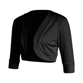 Women's 3/4 Sleeve Bolero Shrug Cropped Cardigan Open Front Short Shrugs for Dresses Coat Solid Short Sweaters Jackets (A-Black, L)