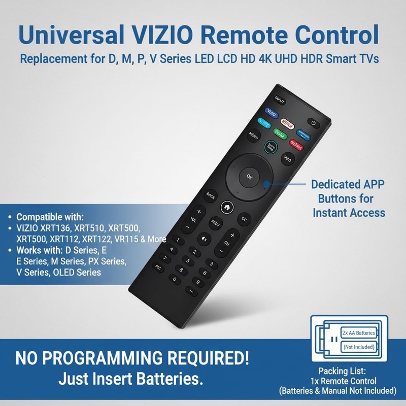 Universal VIZIO Remote Control Replacement - D, M, P, V