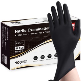 Schneider Nitrile Exam Gloves, Black, XL, Box of 50, 5 mil Disposable Nitrile Gloves, Latex Free, Powder Free, Food Safe, Non-Sterile - for Medical, Cleaning & Cooking Gloves, Rubber Gloves