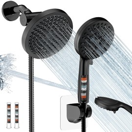 Filtered Shower Head with Handheld Spray Combo,High Pressure Rain Shower Heads,Double Dual Shower Head 10 Spray Modes,Detachable Showerhead 78 Inch Hose,Black