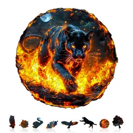 SECOGM Wooden Puzzles for Adults - Flame Panther Wood Puzzles Adult - Unique Animal Shape Wooden Jigsaw Puzzles for Adults - Birthday Gifts for Puzzle Lovers, Family (11.4 * 11.3in - 200 Pieces)
