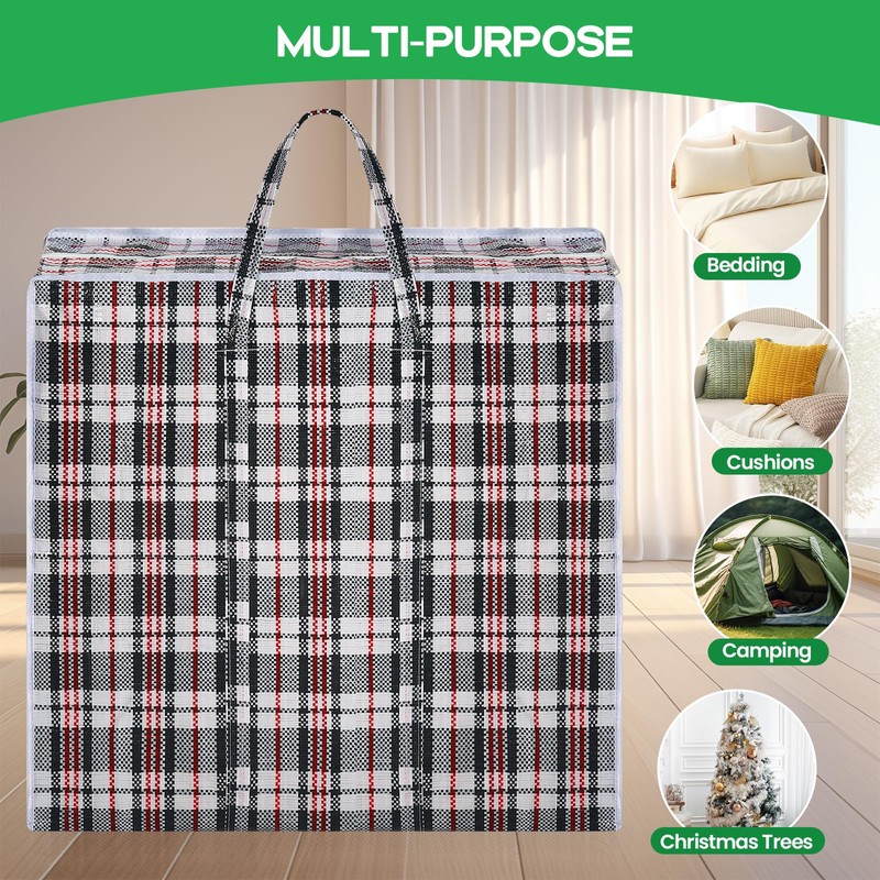 Rainberg Extra-Strong Laundry Bags, Set of 5, Plaid Pattern, Double