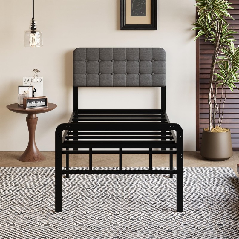 Fly-CTsoar 18 Inch Twin Bed Frame with Upholstered Headboard and