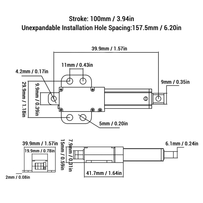 24V Mini Electric Linear Actuator, 100mm Stroke Electric Micro Linear